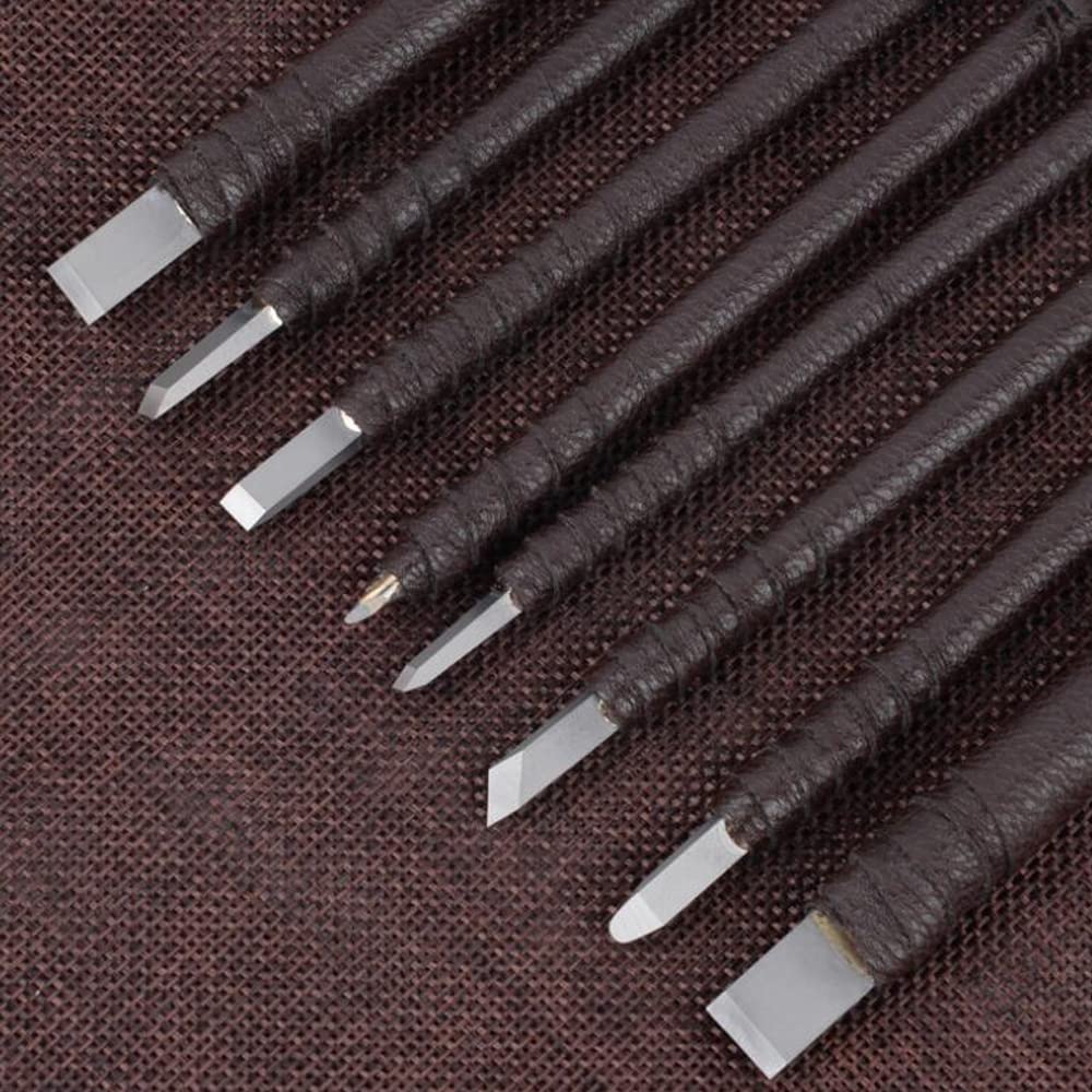 Samcos Wolframstahl Dichtungs Gravierstichel und Gravierstichel Set Scharf und für Stein und Holz Enthält eine Premium Ledertasche für Handwerk und