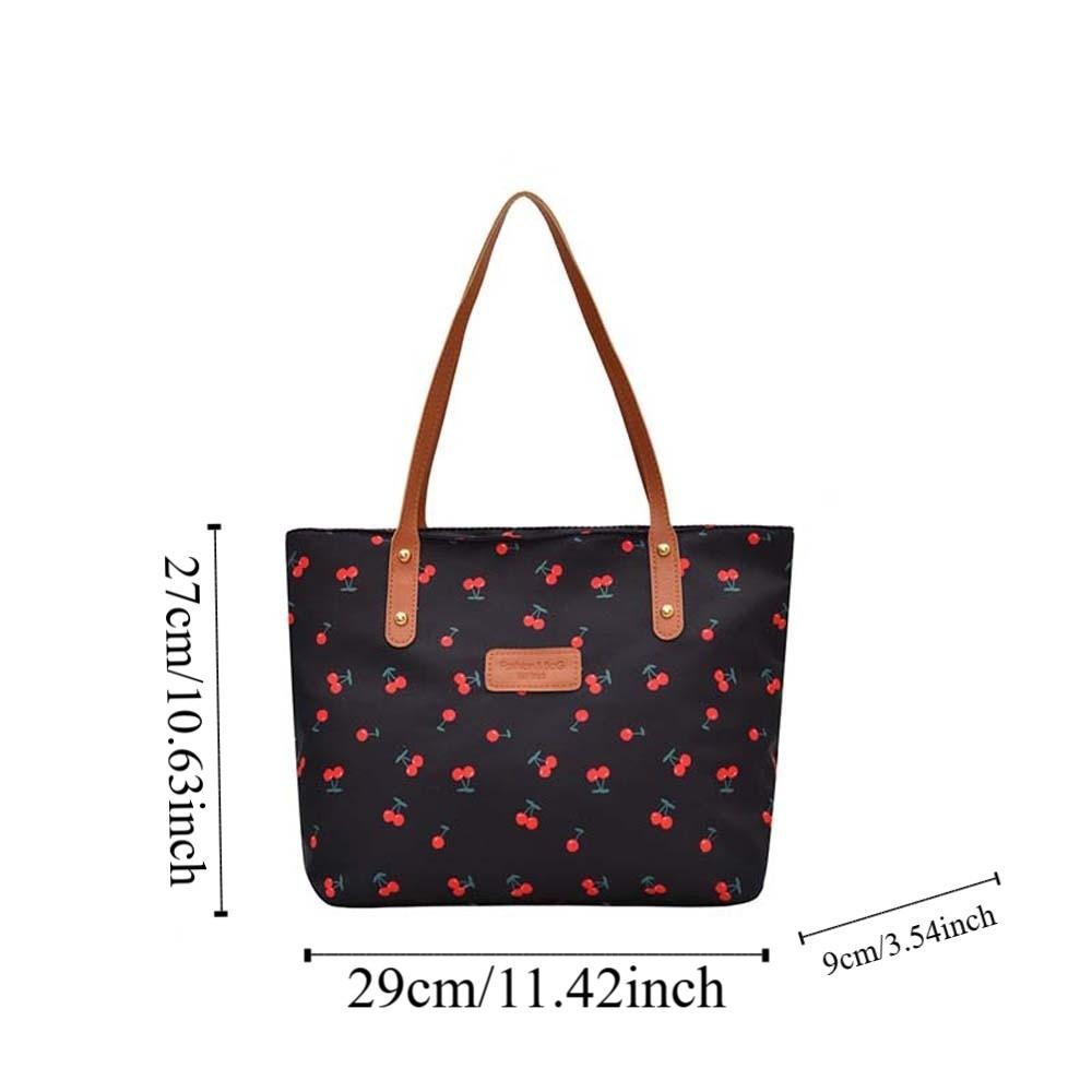 Korean Style Cherry Printed Tote Bag Large Capacity Lightweight Patterned Canvas Handbag Solid Color Trendy Women Shoulder Bag