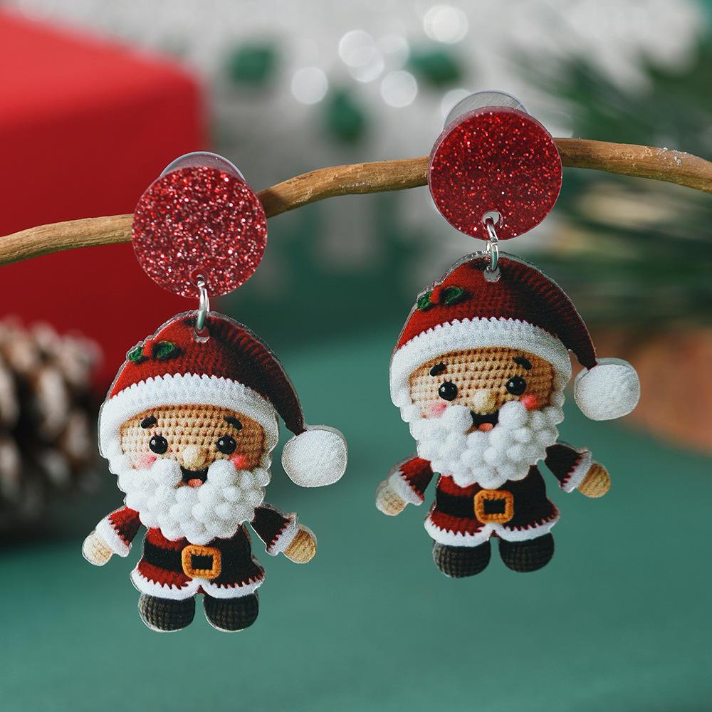 Christmas Cartoon Santa & Snowman Crystal Ball Earrings