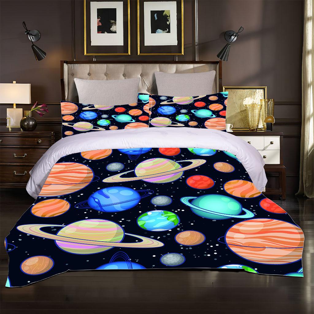 Kosmiczny Układ Słoneczny Planeta Zestaw Pościeli 3D Dla Dzieci Chłopców Dziewcząt Zestaw Kołdry 1 Poszwa na Kołdrę I 2 Poszewki na Poduszki Miękki Pojedynczy Podwójny