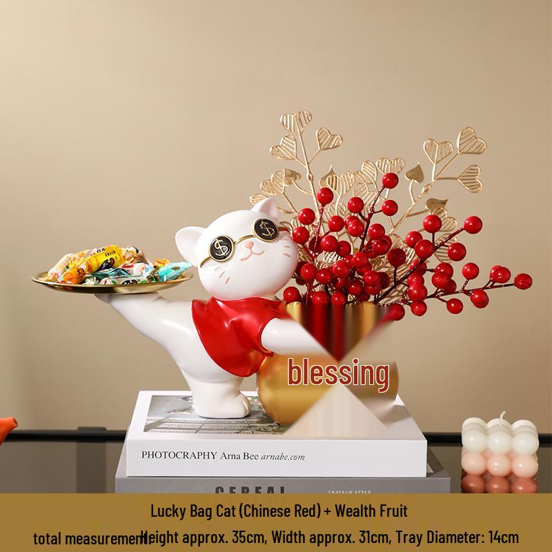 Lucky Cat Resin Tray - Housewarming & Entrance Decor for Attracting Wealth