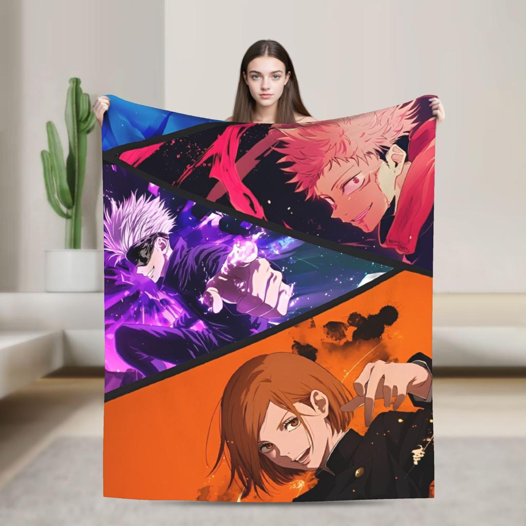 Jujutsu Kaisen Gojo Satoru Flannel Throw Blankets Anime Cool for Bedspreads Knitted Blanket Travel Lightweight Multifunction