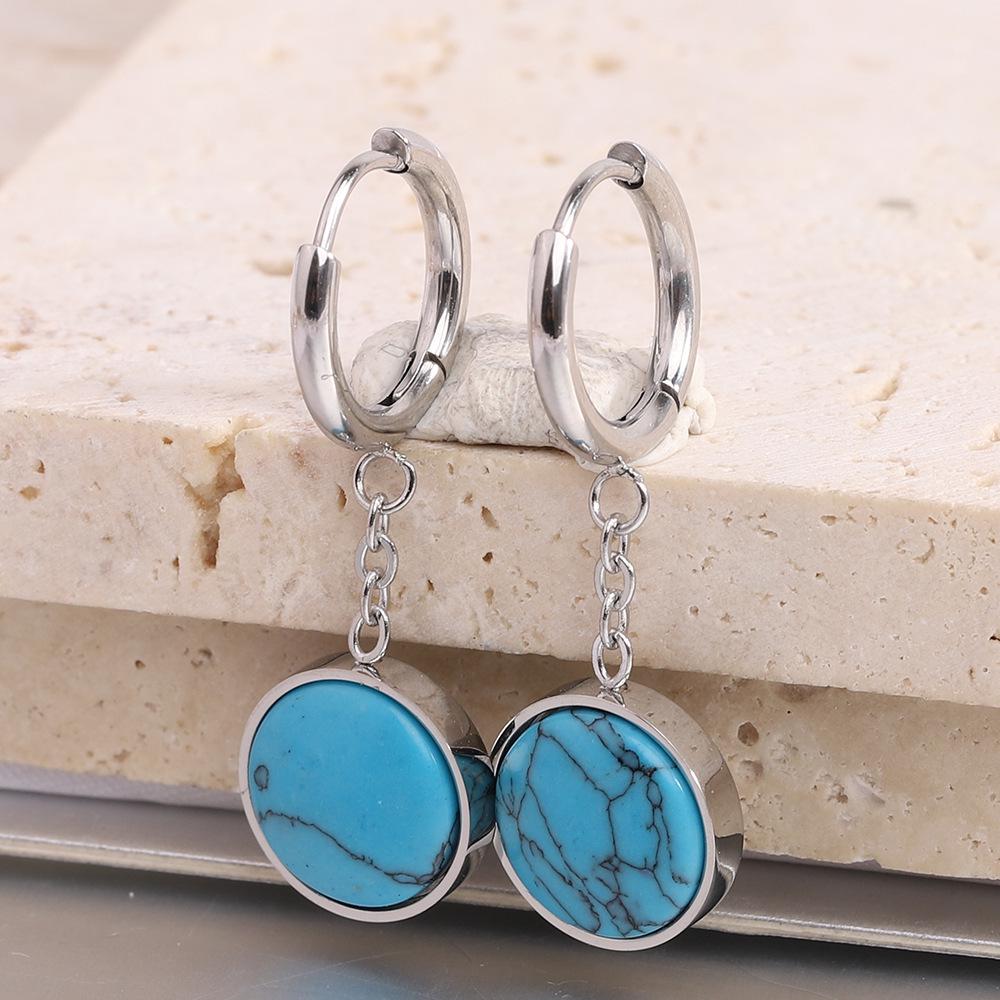 Elegant 3D Turquoise 12MM Pendant Earrings with Stainless Steel Clasps for Women