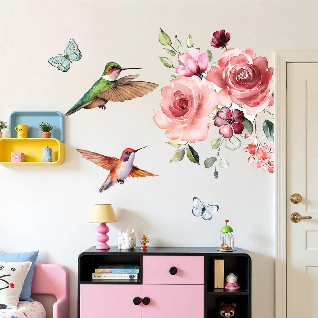 Butterfly Hummingbird Window Stickers for Bedroom Home Decor Glass Film Decals Translucent Privacy Window Cling Romantic Nature Theme