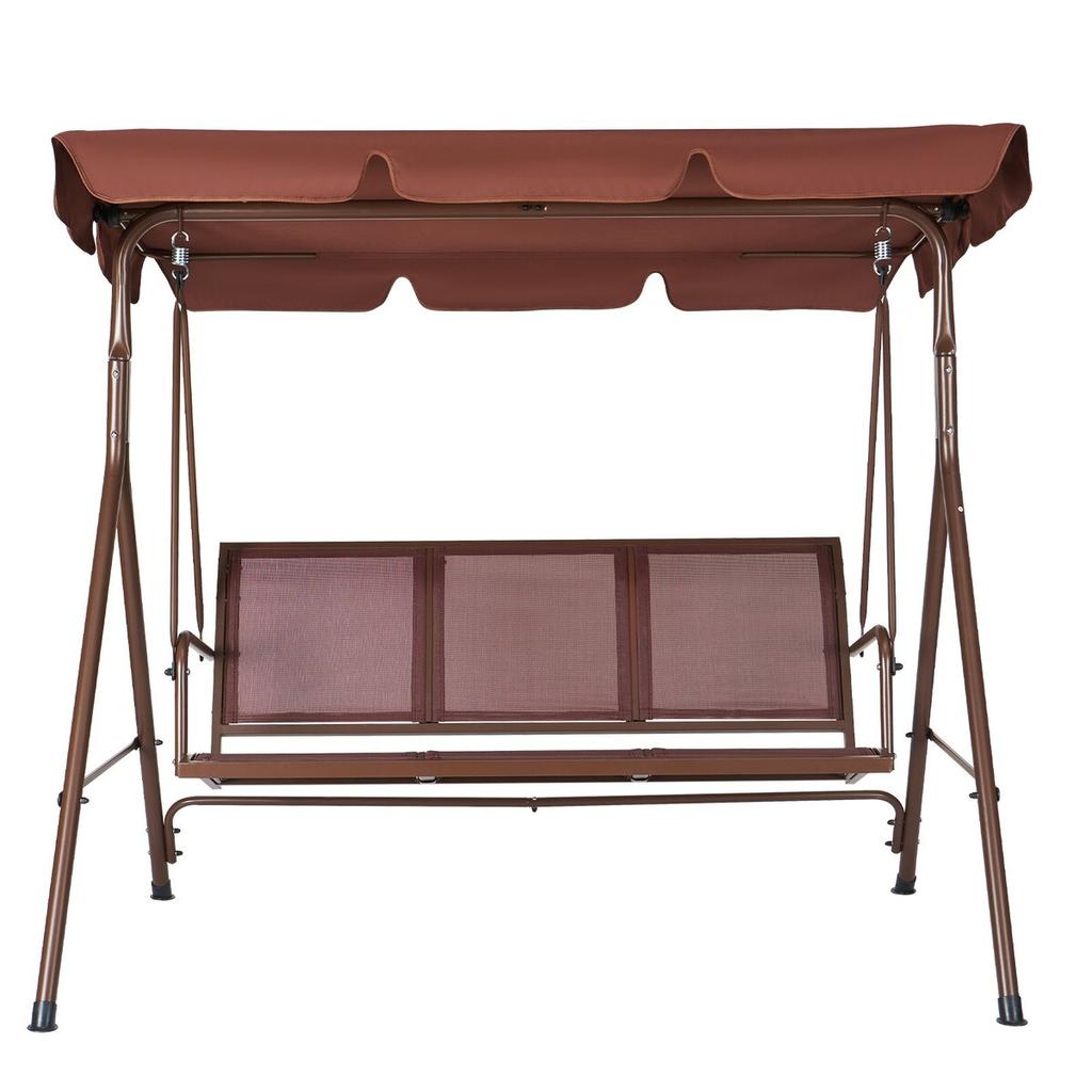 3-Seat Patio Swing Chair, Outdoor Patio Swing with Adjustable Canopy, Porch Swing with Armrests, Teslin Fabric and Alloy Steel Frame, for Balcony,