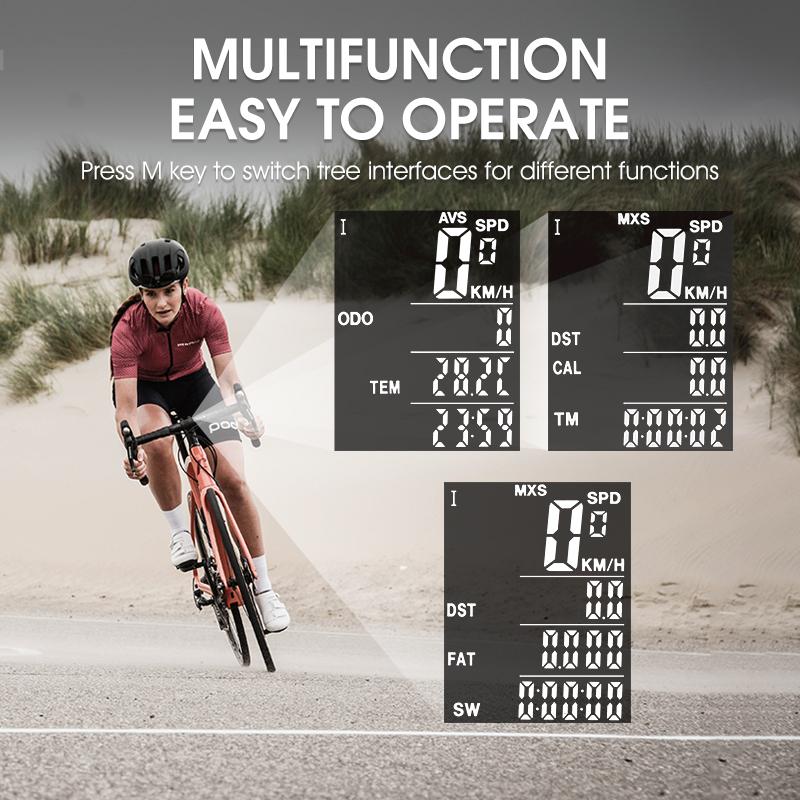 WEST BIKING 2.8" Large Screen Bicycle Computer Wireless Wired Bike Computer Waterproof Speedometer Odometer Cycling Stopwatch