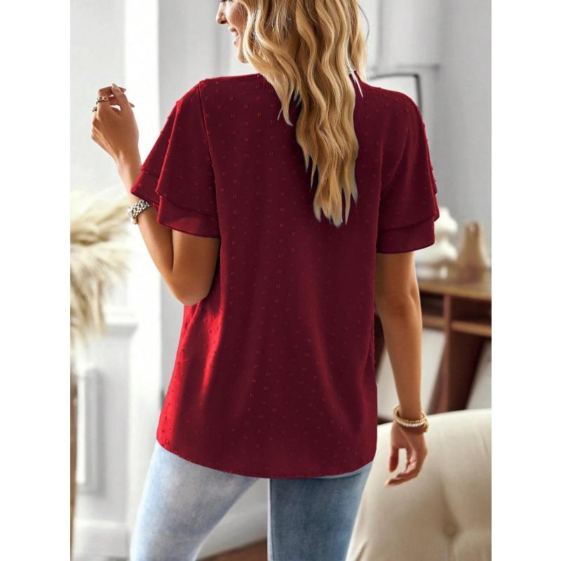 Summer Women's Fashion New Temperament Pullover V Neck Top