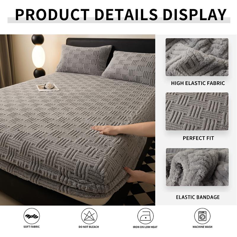 Jacquard Fitted Sheet Bedding Soft Warm Mattress Cover Thick Bed Cover Anti-mites Winter Non-slip Mattress Protective Cover 1pc