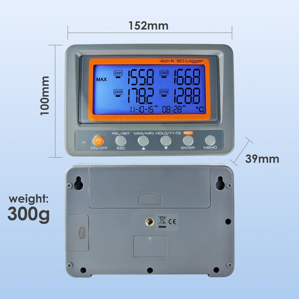 Gain Express Thermoelement-Thermometer Typ K, SD-Karte, Datenloggerfunktion mit 2 Thermoelementsonden Typ K und 8 GB SD-Karte, japanische Anleitung