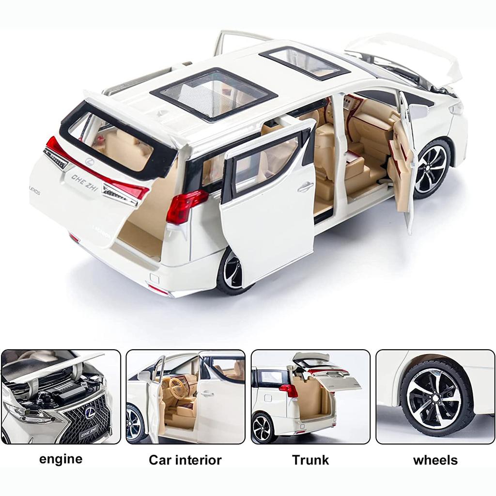 1/24 Scale Lexus LM300 Alloy Model Car, Pull Back Metal Collectible Toy Car with Light and Sound Toy Vehicle Door Can Be Opened