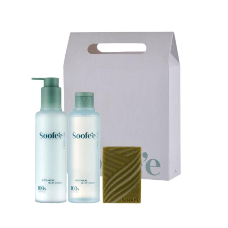 [Soofee] Botanical Relief 3-Step Skincare Set Soothing Toner + Moisturizing Lotion + Cleansing Bar