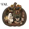 Whimsical Ghost Book Nook Halloween Wooden Tabletop Ornament, 2D Flat Cute Reading Bathing Fall Harvest Home Decoration Watering Plaque with Stand for