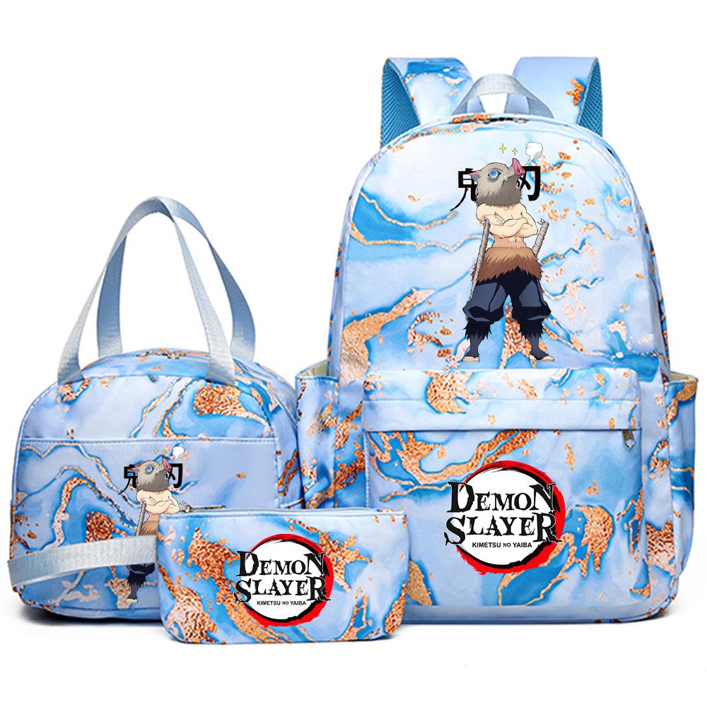 3Pcs/set Anime Demon Slayer Printed Backpack Handbag Pencil Case for Teenager Student Girl Boy Bookbag Schoolbag Large Capacity Waterproof Travel Bag