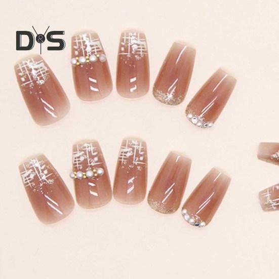 24Pcs Faux Pearl Fake Nails with Reinforcement Glue DIY Art Design False Nails Wearable Press-on Manicure Stylish Artificial Nails