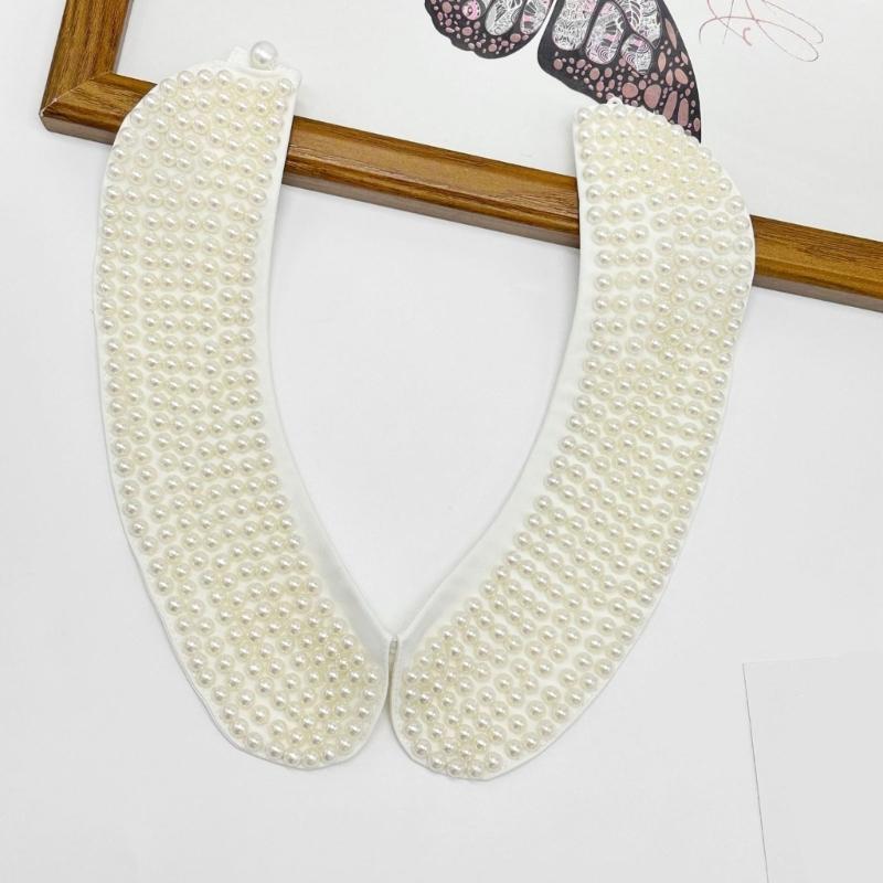 White Beaded Collar Elegant Detachable Sweater Collar Fashionable Women Collar for Event and Daily Wear