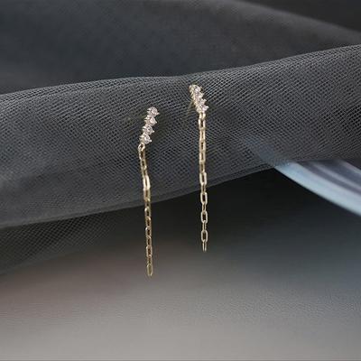S925 Sterling Silver Plaid Chain Elegant All-Match Earrings Simple Earrings Super Flash Zircon Tassel Earrings