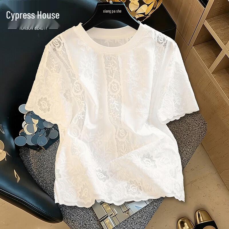 Women s Embroidered Lace Pullover Blouse L