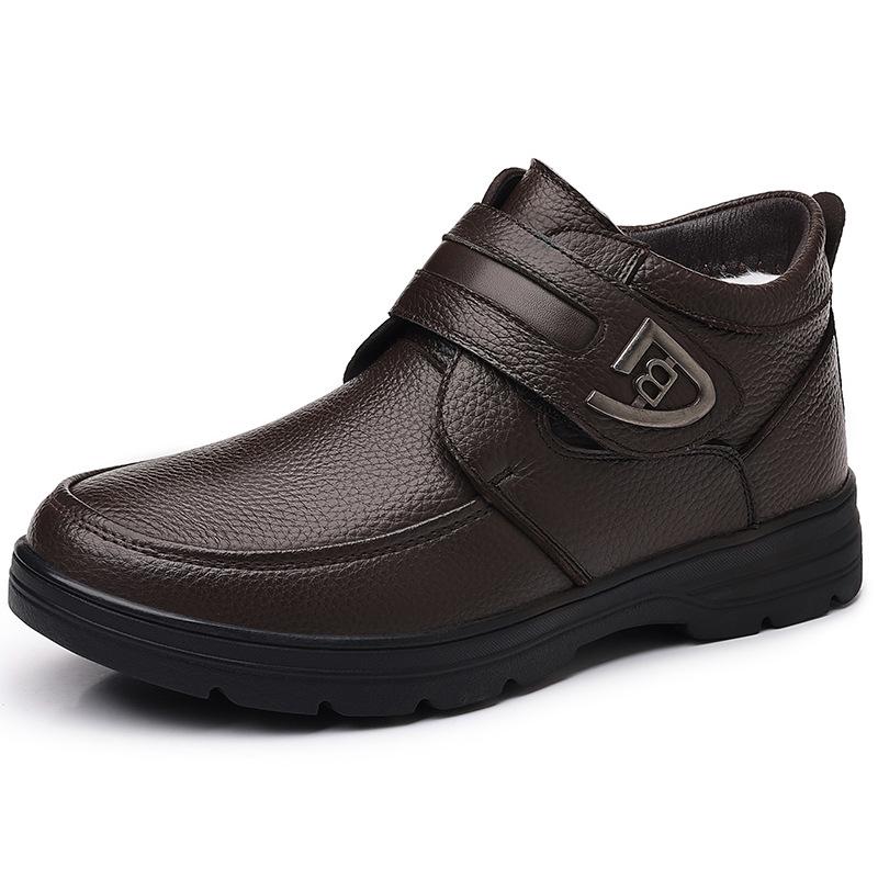 

Чоловічі теплі зимові черевики з натуральної шкіри на флісовій підкладці, великих розмірів, нековзні, зносостійкі, з потовщеною вовною, верхній шар - коров яча шкіра. 43