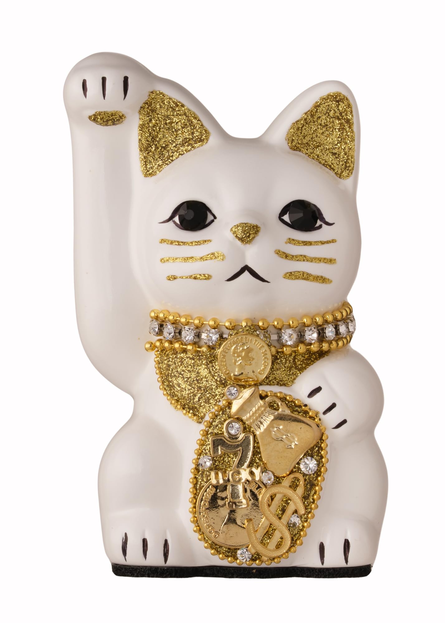 Lucky Cat Millionaire Cat Right Paw Raised Ceramic Lucky Cat Auspicious Feng Shui Ornament (S-SIZE White) / _ Maneki-neko (ml_S White)