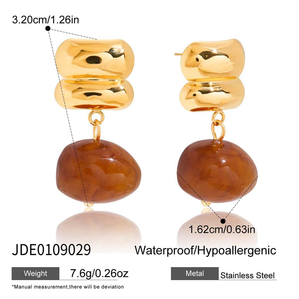 Youthway Vintage Resin Drop Earrings For Women Minimalist  Gold Plated Stainless Steel Earrings Simple Fashion Jewelry Gift