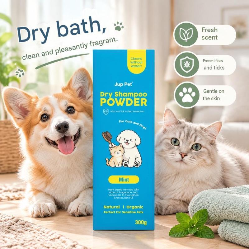 Pet Dry Shampoo Cleaning Powder Dog Cat Bath Powder Dog Odor Deodorizer Plant-Based Pet Cleaning Powder