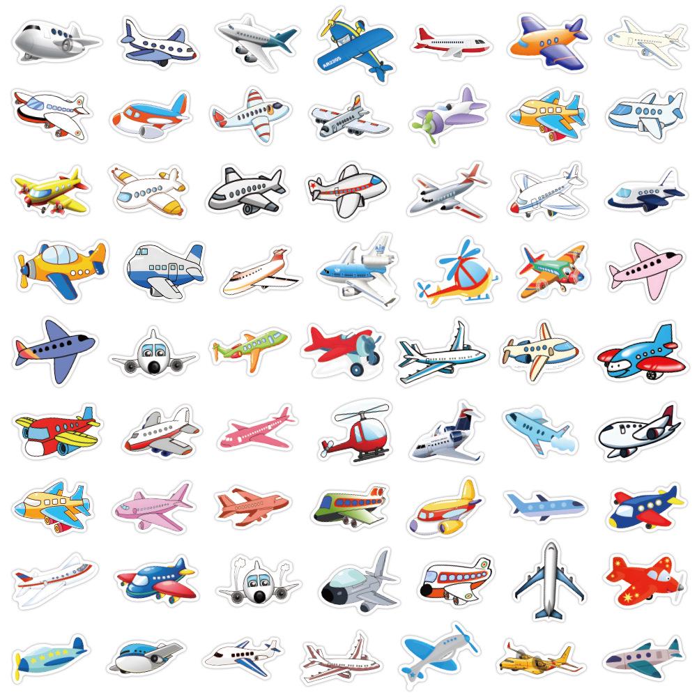 60 Cartoon Airplane Stickers for Kids - Waterproof Decorations for Suitcases, Guitars, Computers, Skateboards, and Cups