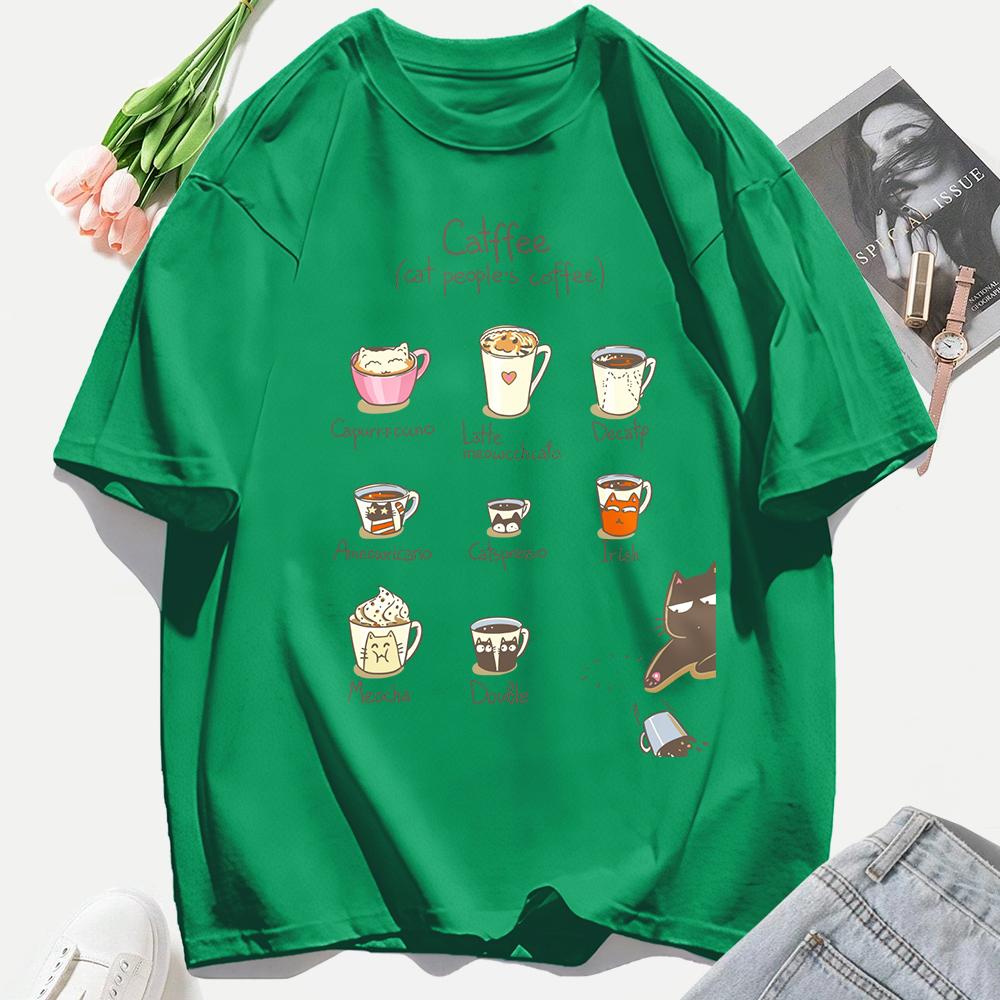 

Женская летняя хлопковая футболка с принтом иллюстрации кофе и кошек, Y2K, мягкий удобный топ, унисекс, хип-хоп одежда 4XL