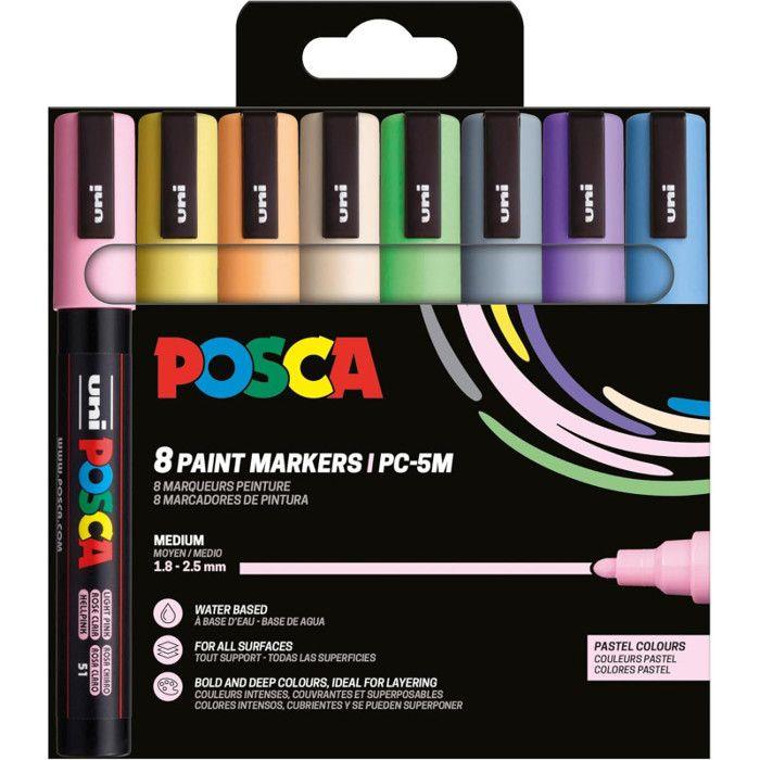 Marqueurs - POSCA - PC5M - 8 Couleurs Pastel - Indélébile - Pointe Moyenne