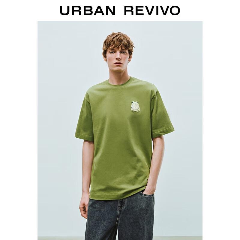 UR 2025 Fall Men s Cotton Crew Neck T-Shirt with Fun Pattern XS