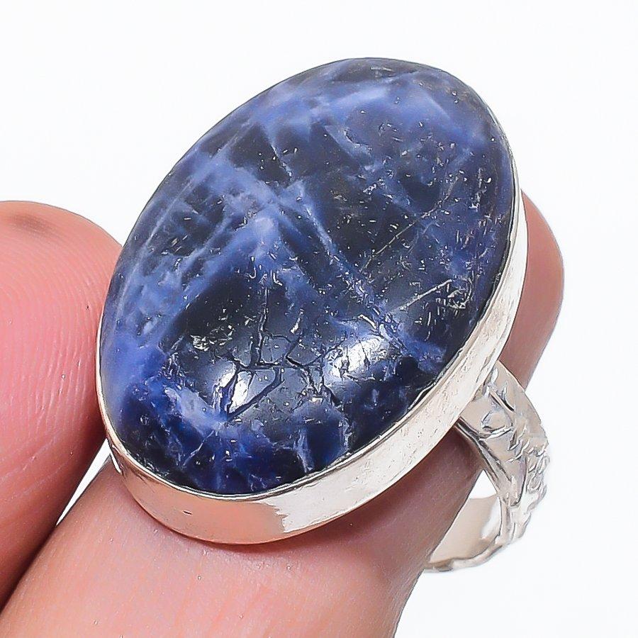 Natural Sodalite Gemstone Handmade 925 Sterling Silver Jewelry Ring Size 9 s4i32