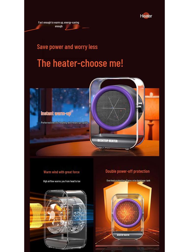 Compact Portable Desktop Heater - Quick Heat Smart Blower for Office and Dormitory
