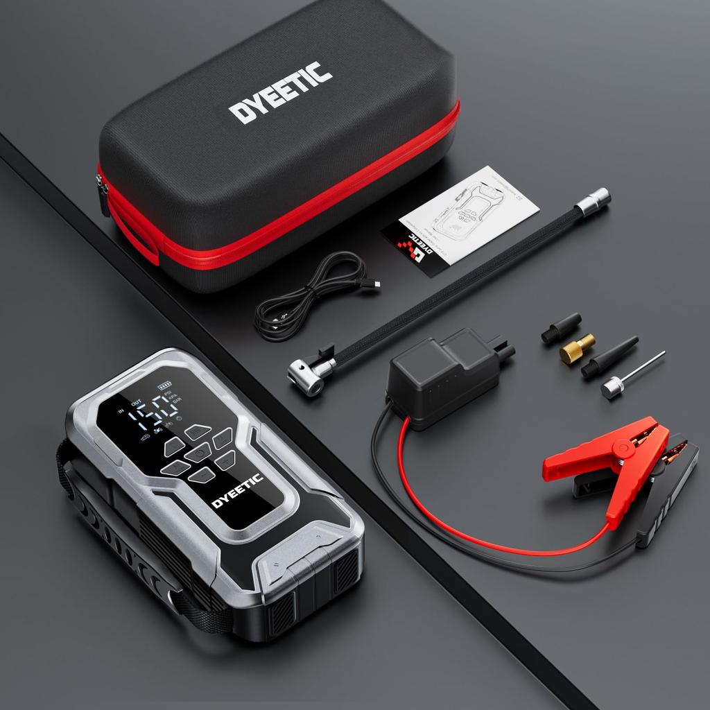 DYEETIC Jump Pump with Air Compressor for 12V 5000A Peak Current with All Gasoline and Diesel Electric Engine Starter for Emergency Mobile LED