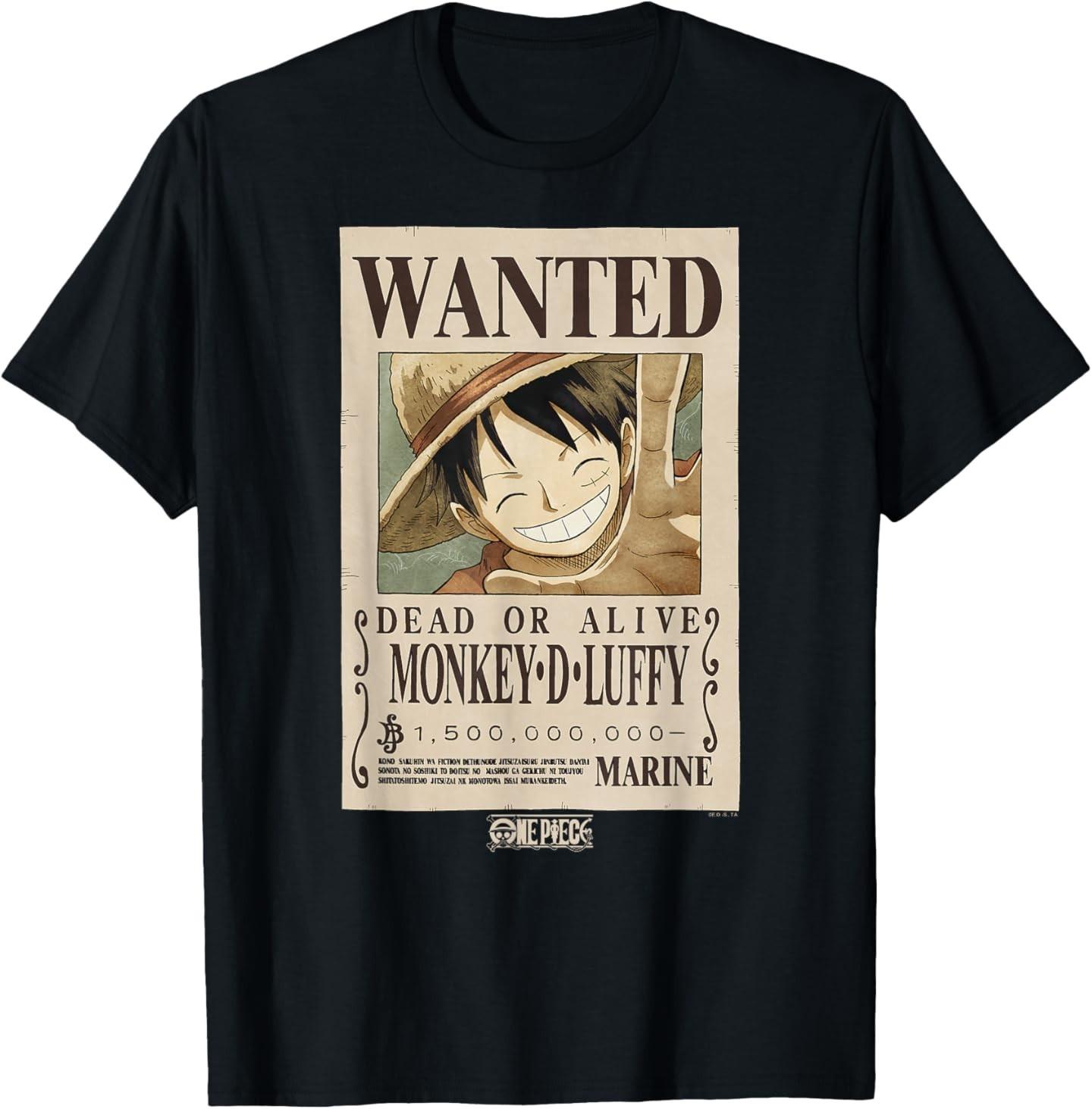 

Anime Monkey D. Luffy Wanted Poster T-Shirt Mens Womens Tees Top 4XL