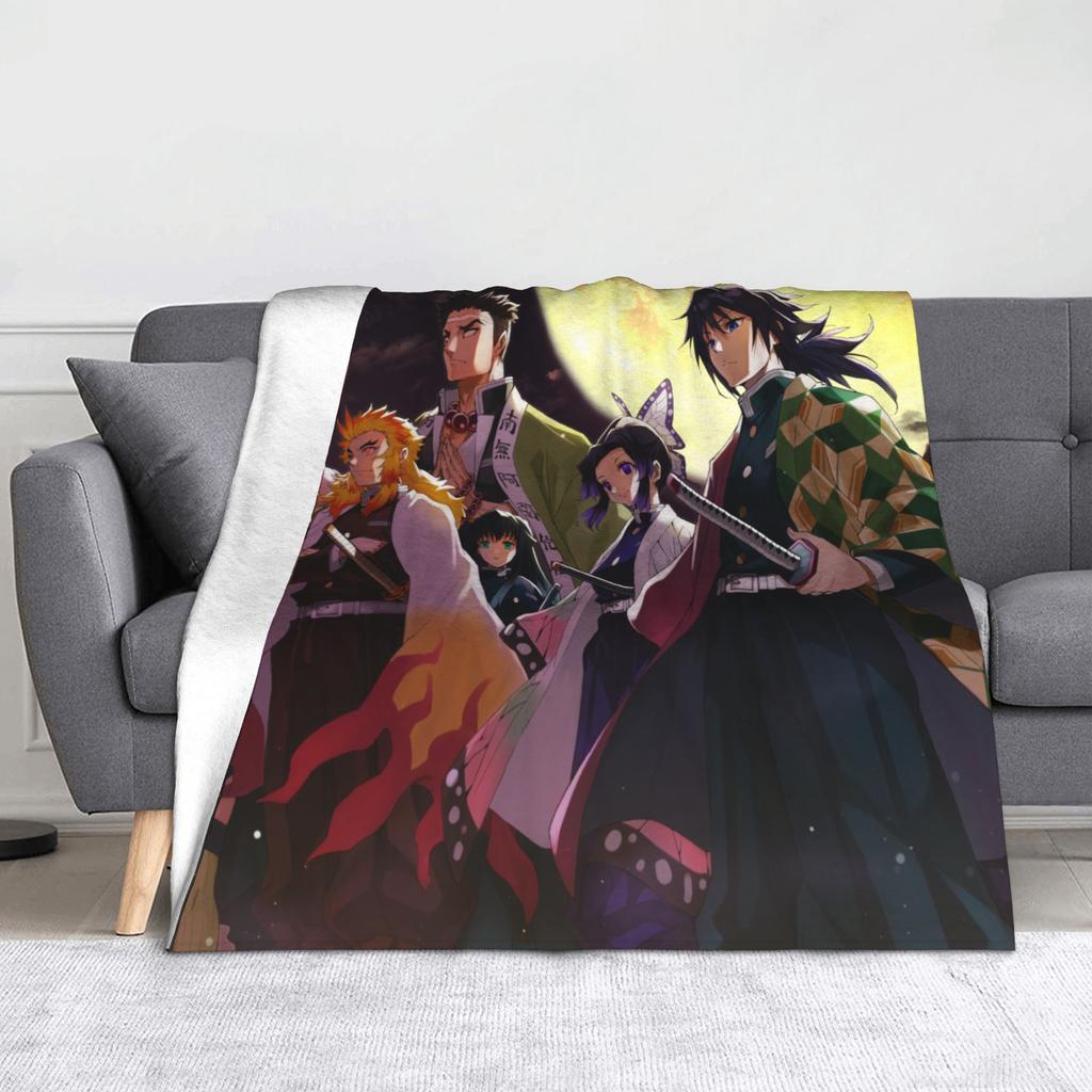 Kyojuro Rengoku Kimetsu No Yaiba Blanket Velvet Spring Autumn Japanese Anime  Multifunction Throw Blanket for Sofa Bedroom Quilt