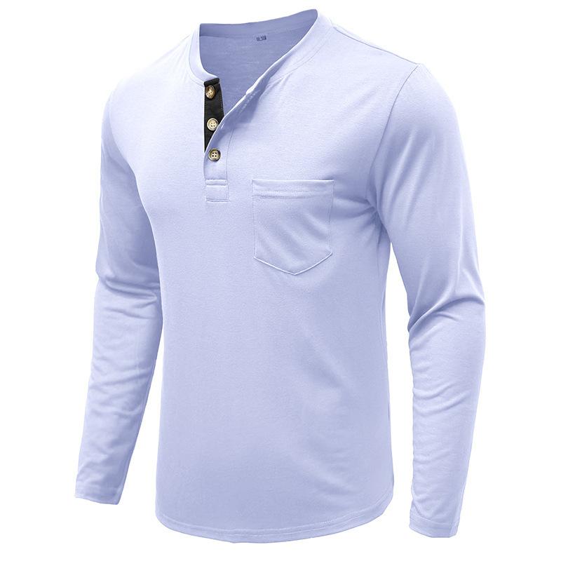 Men's Long Sleeve Round Neck T-Shirt Men's Henley Base Shirt Casual Top