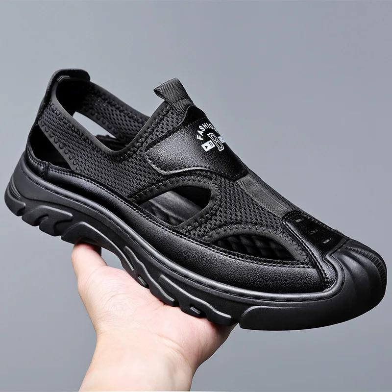 

Полые мужские сандалии Легкая спортивная мужская повседневная обувь Уличная нескользящая мужская пляжная обувь Дышащая сетчатая обувь Erkek Ayakkabı 44 чёрный