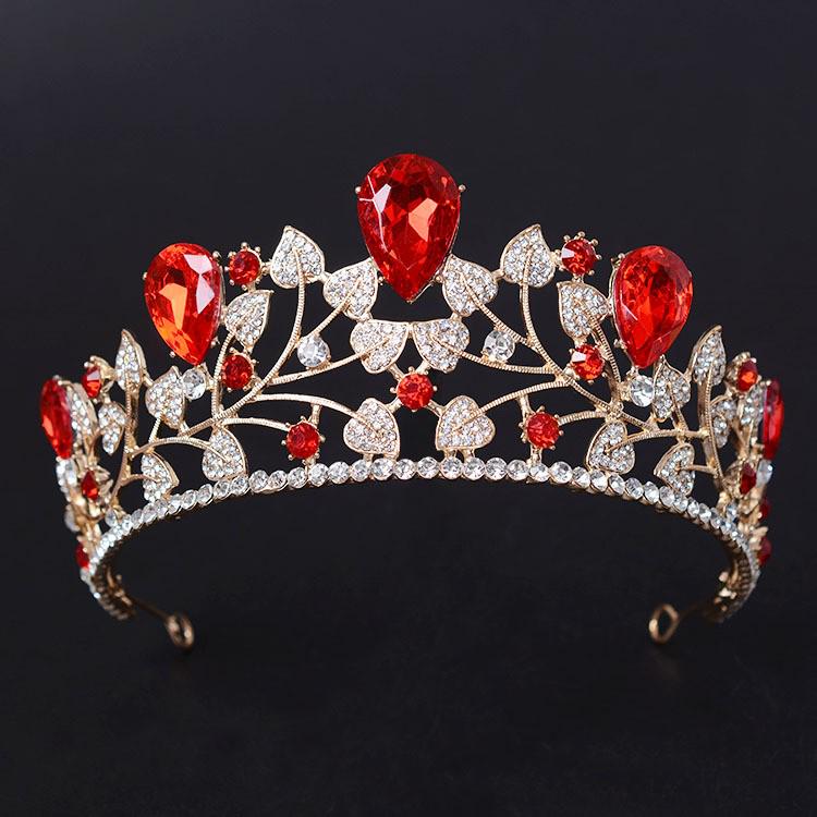 New Arrival Magnificent Blue Red Rhinestone Bridal Crown Tiaras Fashion Golden Diadem for Women Wedding Hair Accessories Jewelry