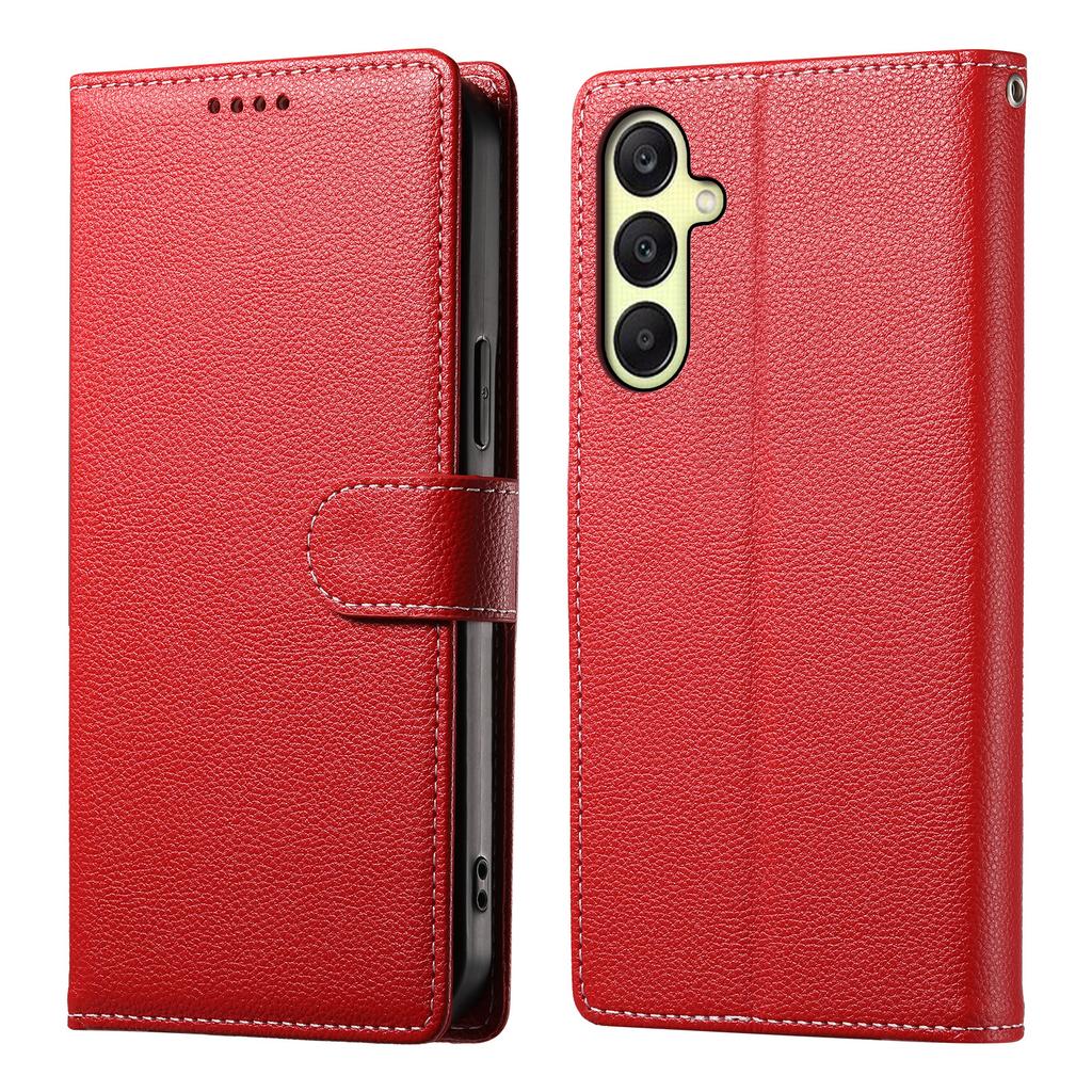 For Samsung Galaxy A17 5G Case Magnetic Snap Litchi Texture Leather Wallet Phone Cover with Wrist Strap