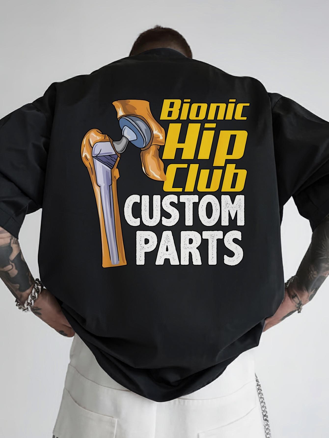 

Funny Graphic T-shirt - Back Print with Bold BIOMIC HIP CLUB & PARTS Design - Black Casual Tee for Gym XXL