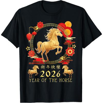 Chinese New Year 2026 Year of The Horse for Women Unisex TShirt Fashion Vintage Horse Y2k Clothes Graphic Cotton Camisetas