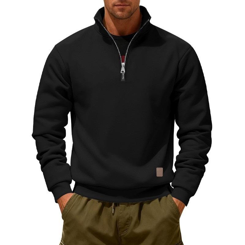 

Мужская толстовка с четвертью молнии, повседневная, с воротником-стойкой, пуловер, классическая, однотонная, с капюшоном L чёрный