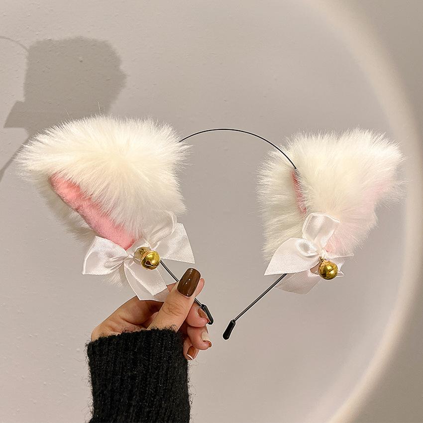Fashion Fox Cat Ear Hair Band Popular Plush Cat Ear Headband Black White Soft Hairband with Bells Party Cosplay Hair Accessories