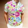 Daisy Print Short Sleeve Zip-up Polo, Casual Summer Wear