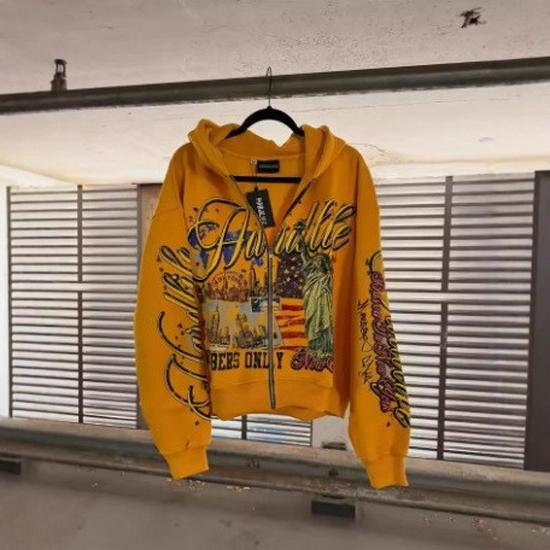 Felpa con cappuccio e zip unisex stampa digitale retrò 2025