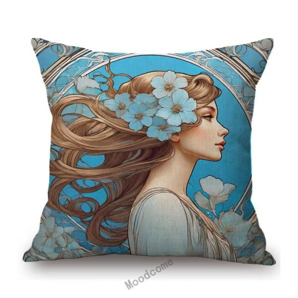 Mucha Style Floral Princess Girl Pink Purple Blue Pretty Flower Daughter Room Decoration Sofa Pillow Case Spring Cushion Cover