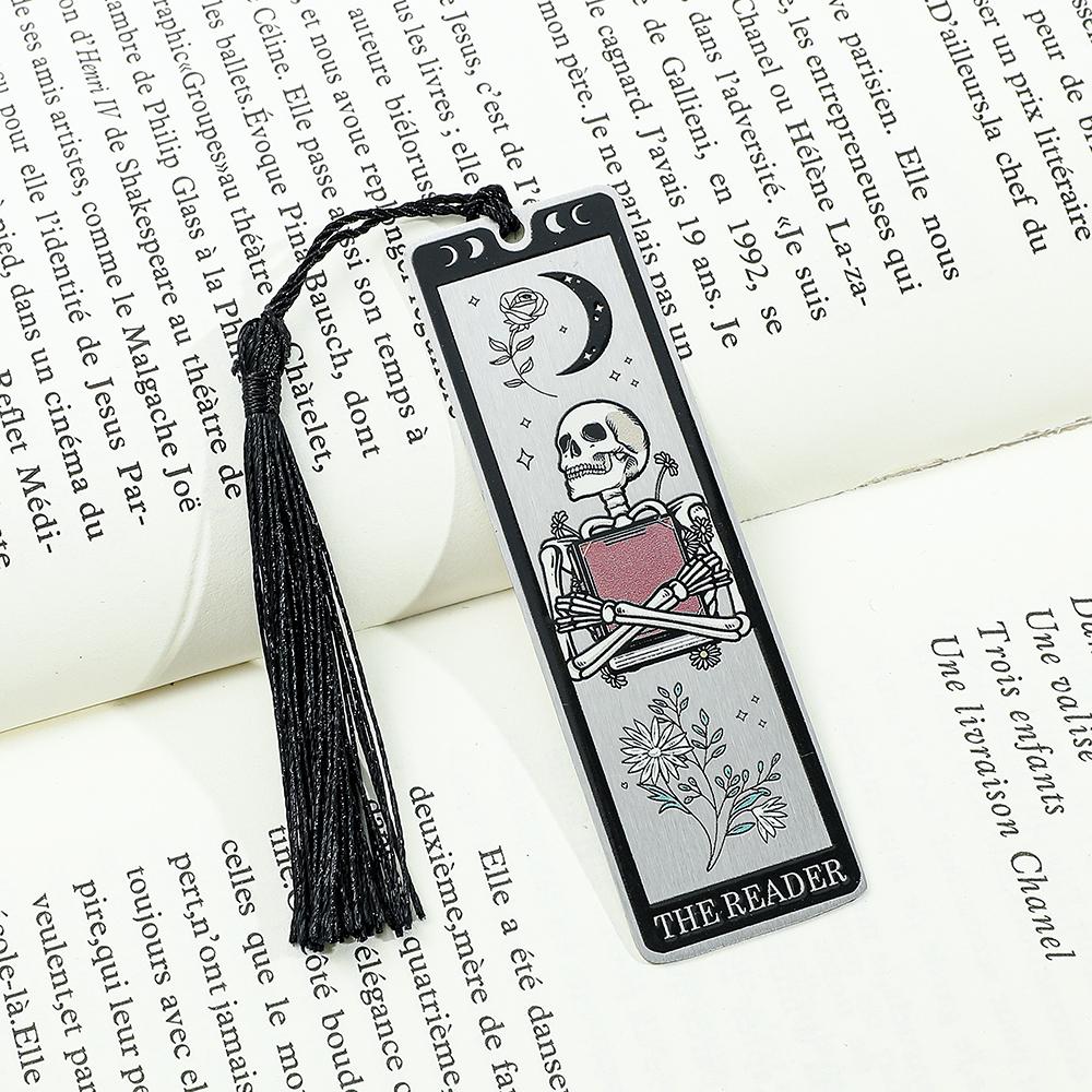 Colorful Skeleton The Reader Stainless Steel Tassel Bookmark, a Birthday and Christmas Reading Gift for Book Fans, Lovers, and F