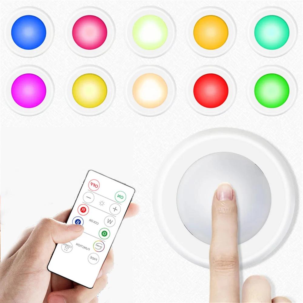 Color RGB Under Cabinet Lights Remote Control Dimmable Wardrobe Night Lamp Wireless Battery LED Light for Kitchen Bedroom Closet
