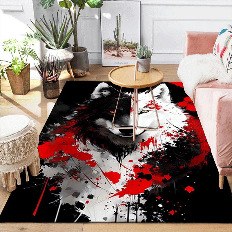 1pc Black and white wolves Print, Design Indoor Area Rug - Soft, Anti-Slip, and Durable Gaming Room Decor for Bedroom