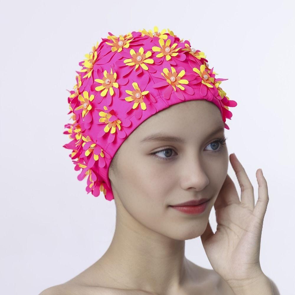 Long Hair Floral Petal Swim Cap Flower Swimming Hat Diving Cap Swimming Cap Women