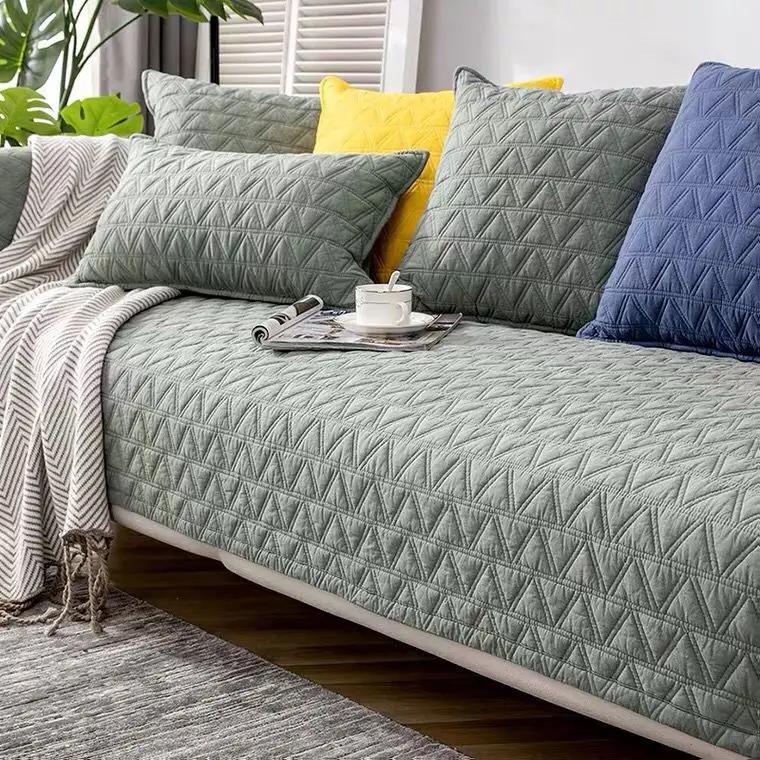 New Soild Color Sofa Covers Towel Soft Washed Cotton Fabric Art Couch Cover For Living Room Bay Window Pad L-shaped Sofa Decor